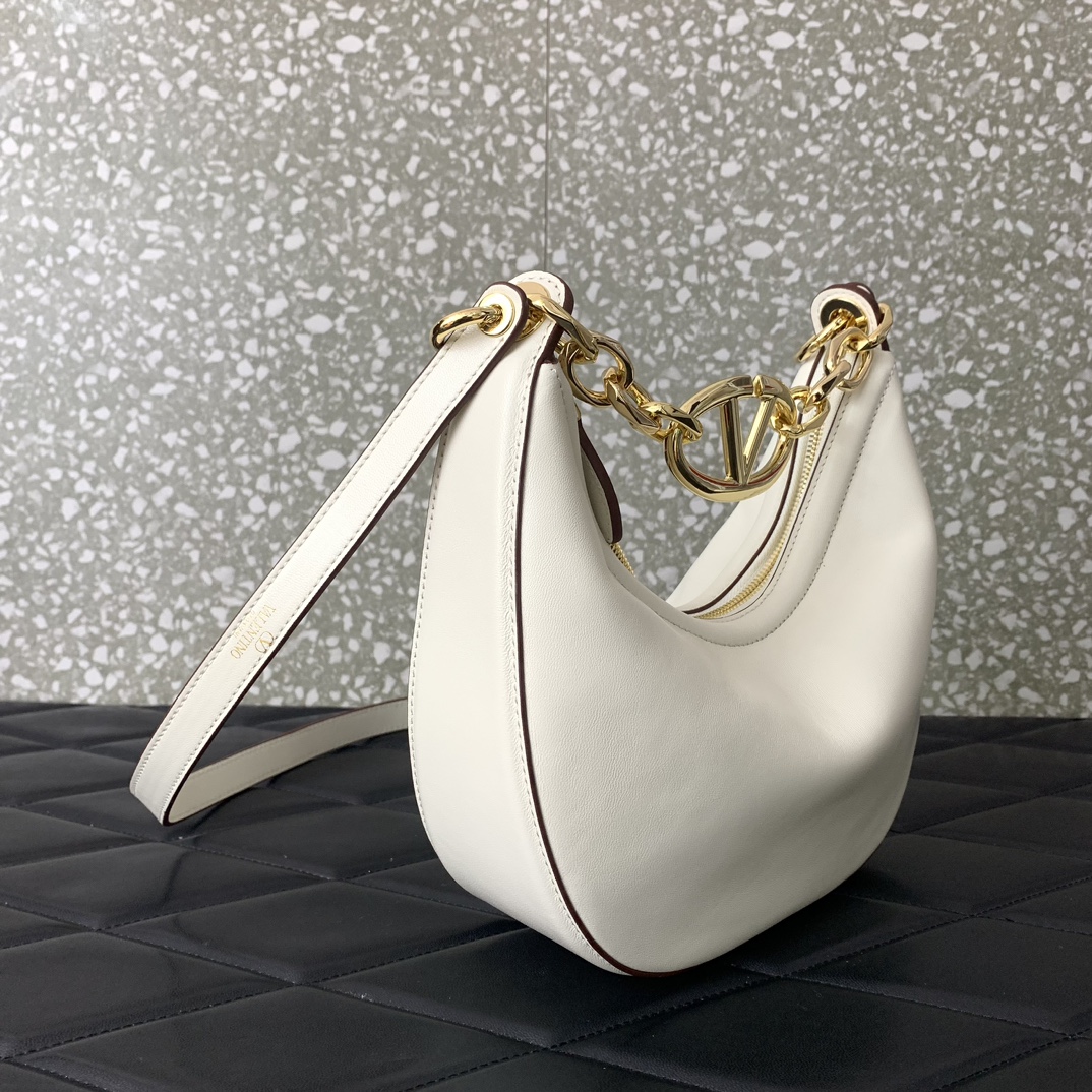 Valentino Garavani VLogo Moon Mini Hobo Bag in Ivory Nappa Leather 